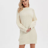 Women Long Lantern Sleeve Casual Loose Oversized Sweater Dress